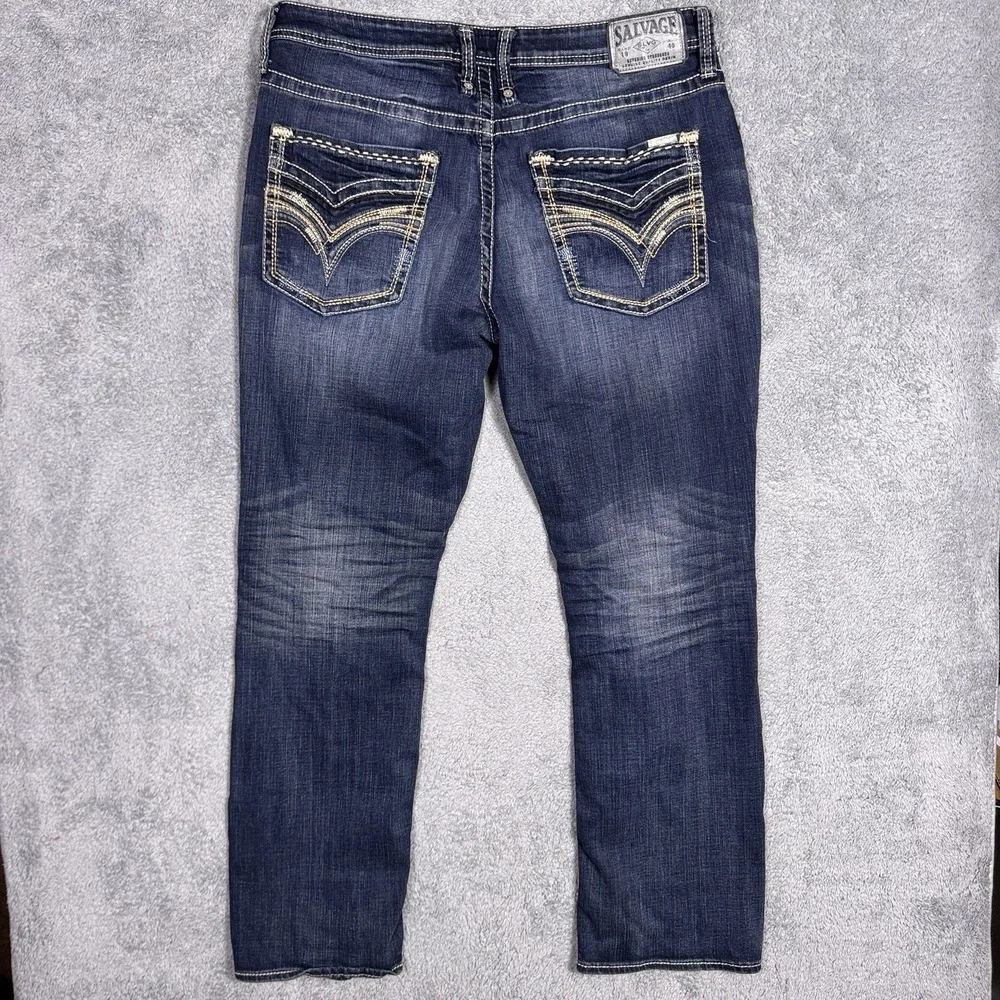 Salvage Jeans Mens 36R Mayhem Regular Straight Denim Whisker Thick Stitch 23-460